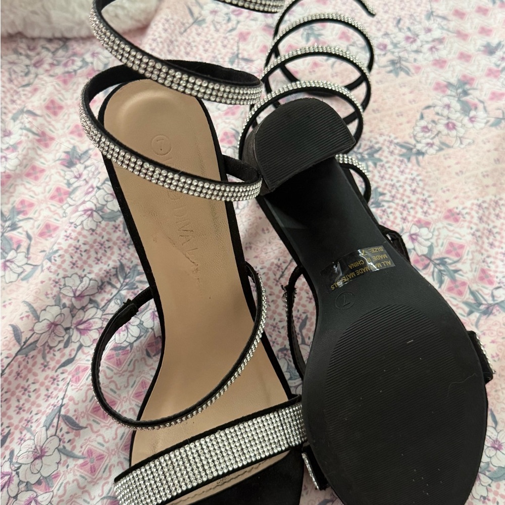Elegant Black and Silver Strappy Heels